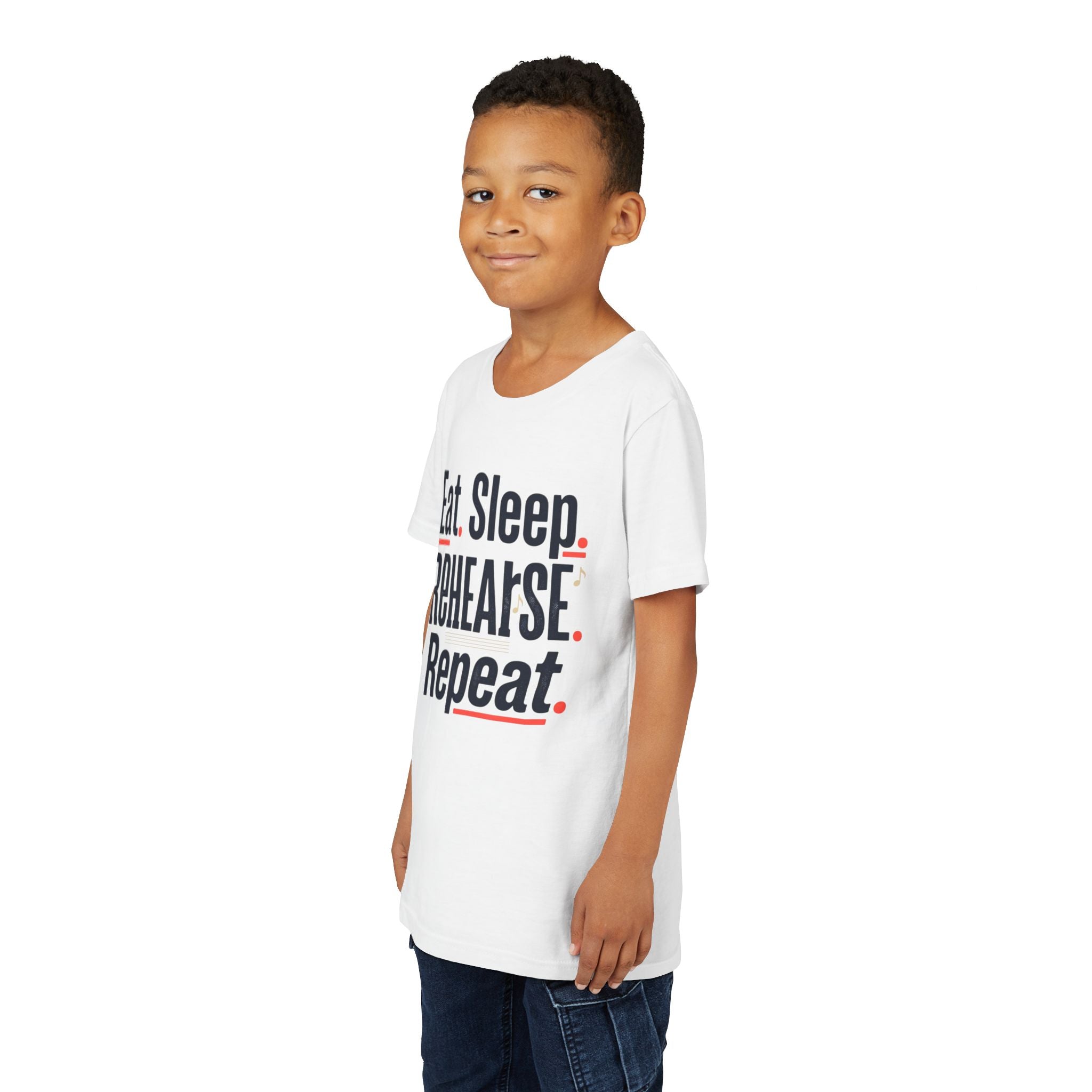 Eat. Sleep. Rehearse. Repeat. Youth Short Sleeve Tee — Musical Rehearsal Shirt for Young Performers