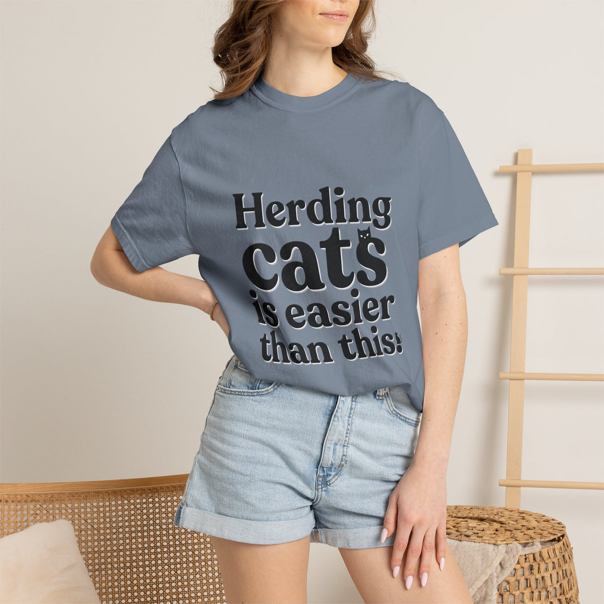 Graphic T-Shirt — "Herding Cats is Easier Than This" Funny Cat Lover Tee
