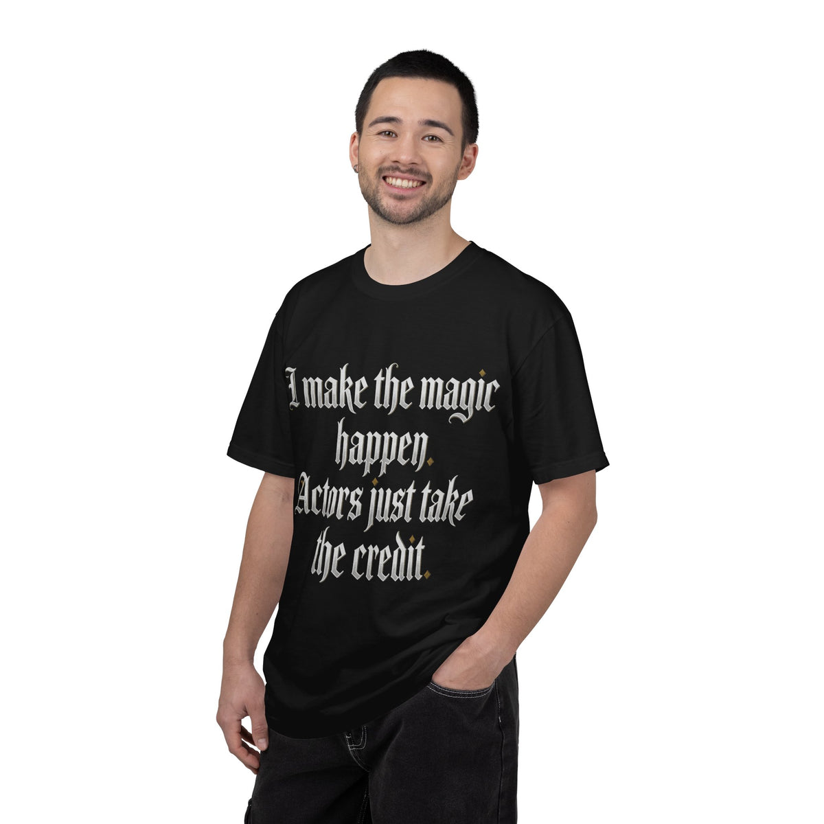 I Make the Magic Happen T‑Shirt — Bold Gothic Quote Tee for Creatives