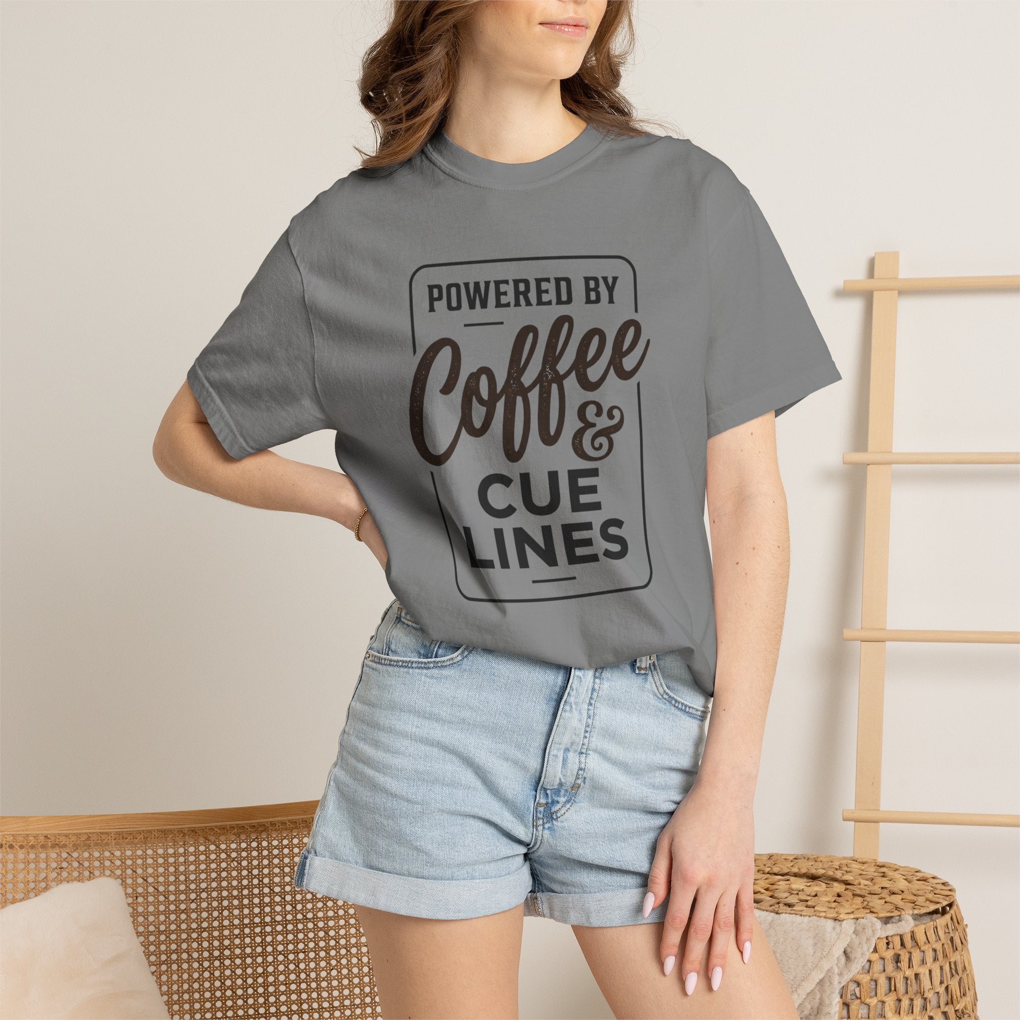Coffee & Cue Lines T-Shirt — "Powered by Coffee & Cue Lines"