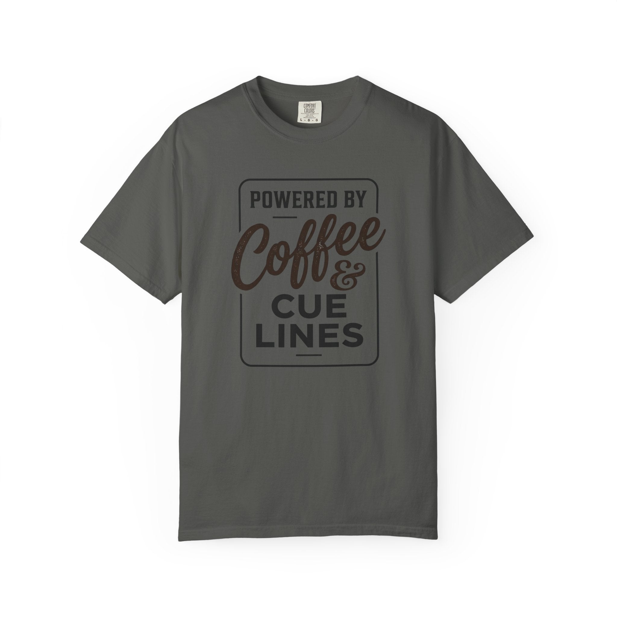 Coffee & Cue Lines T-Shirt — "Powered by Coffee & Cue Lines"