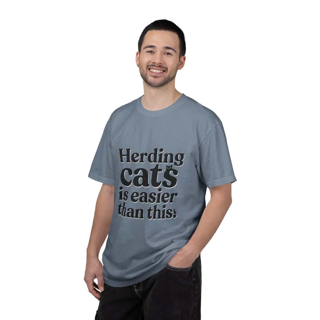 Graphic T-Shirt — "Herding Cats is Easier Than This" Funny Cat Lover Tee