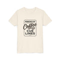 "Powered by Coffee and Cue Lines" Youth Tee — Theatre & Drama Kid Shirt