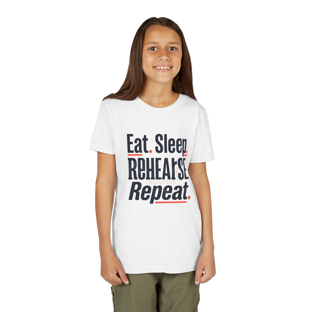 Eat. Sleep. Rehearse. Repeat. Youth Short Sleeve Tee — Musical Rehearsal Shirt for Young Performers