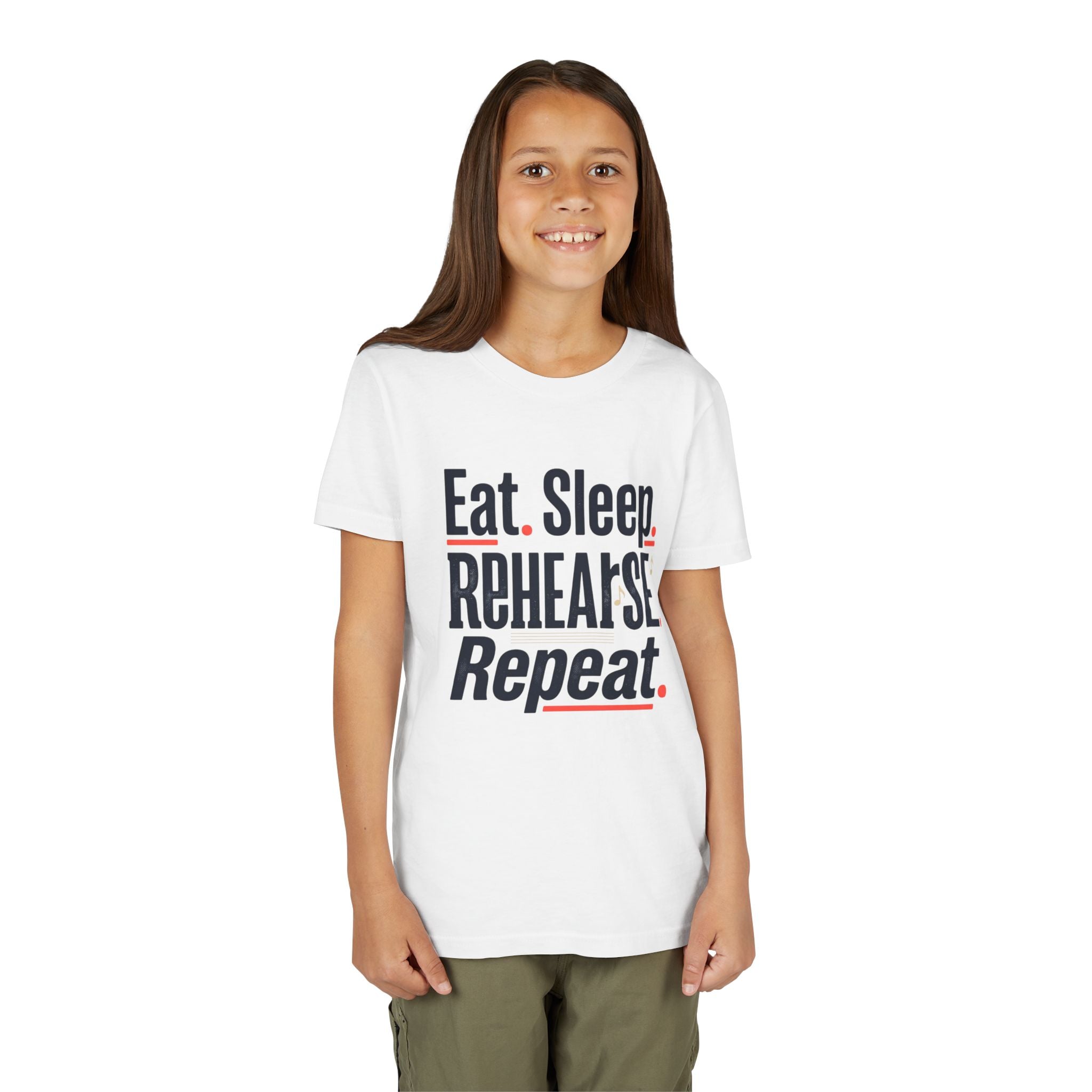 Eat. Sleep. Rehearse. Repeat. Youth Short Sleeve Tee — Musical Rehearsal Shirt for Young Performers